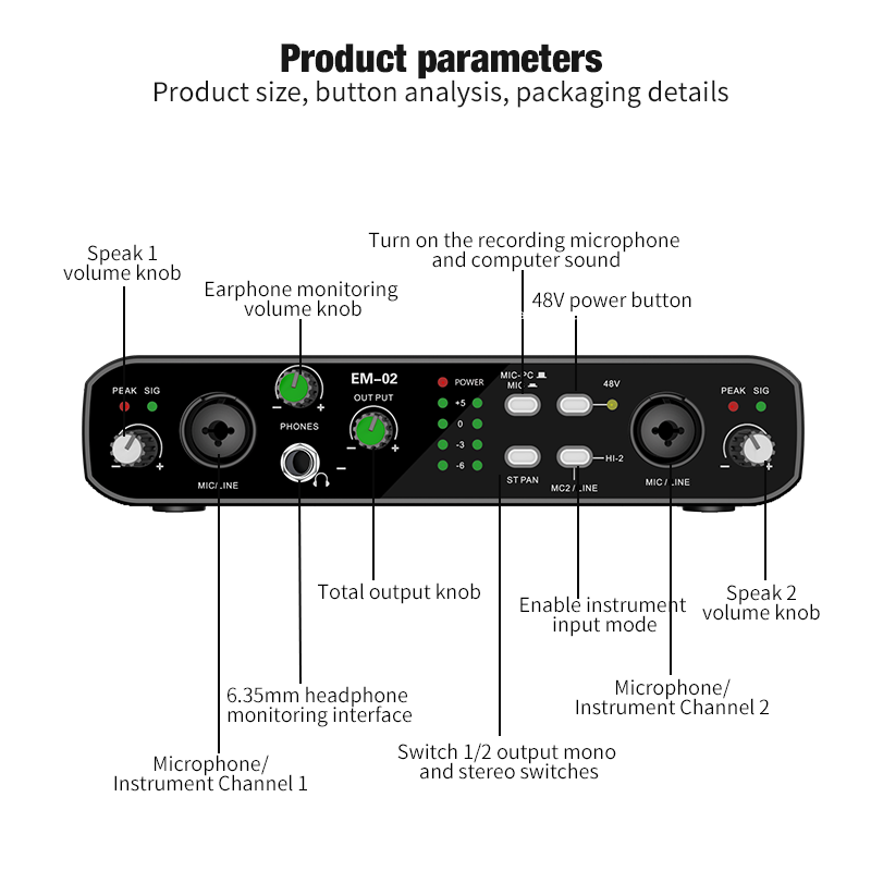 Audio Music Interface - Аудиоинтерфейс с микрофоном, предусилитель 48 В,