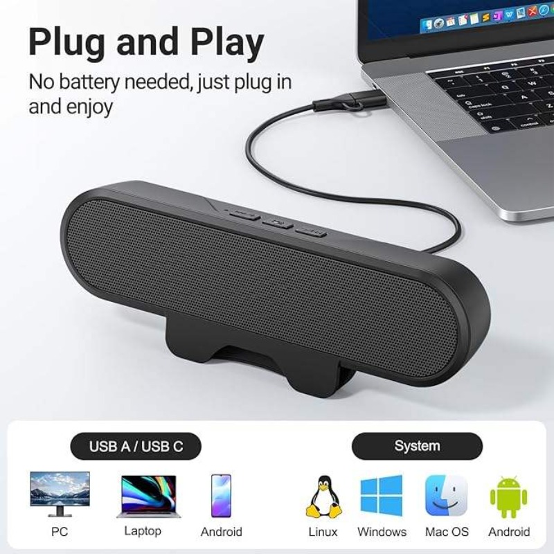 Audio Music Online - Портативная USB-саундбар с зажимом, 10 Вт,